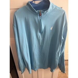 Johnnie-O Mens Light Blue 100% Cotton Quarter Zip Pullover Sweater Size Large